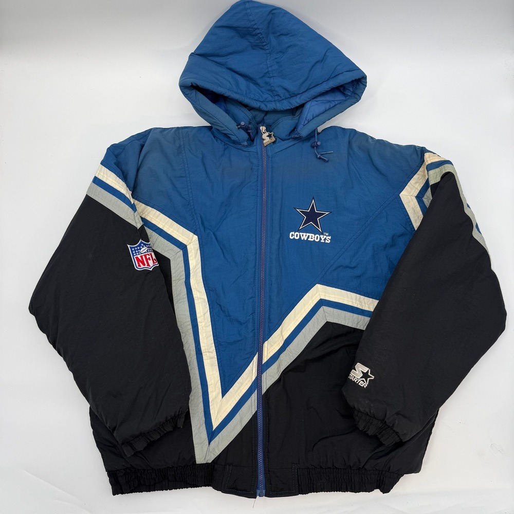 Starter Mens Size XL Puffer Jacket Dallas Cowboys NFL Vintage Colorblock Hooded
